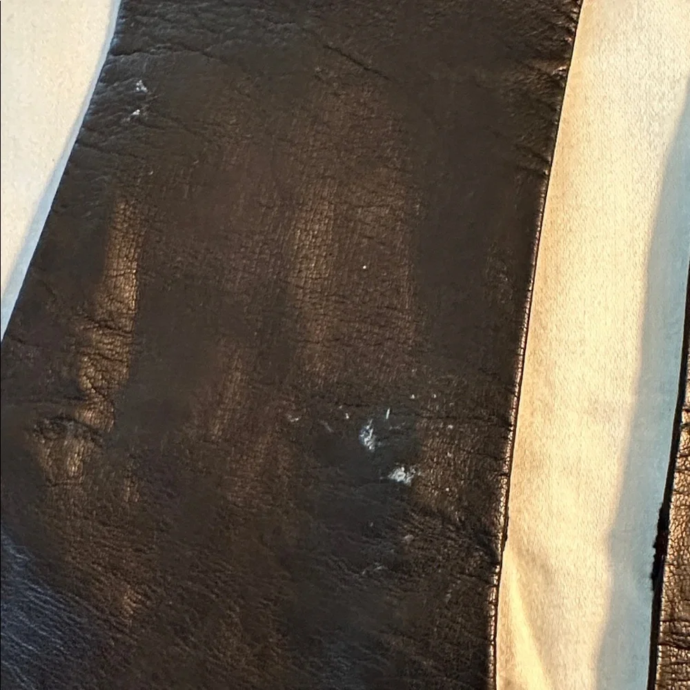 Vintage NWOT Dead Stock‎ Long Black Leather Gloves with Embroidered Design
